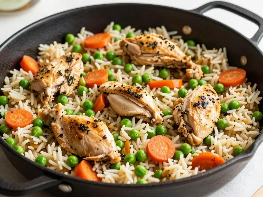 Easy chicken and rice skillet with vegetables