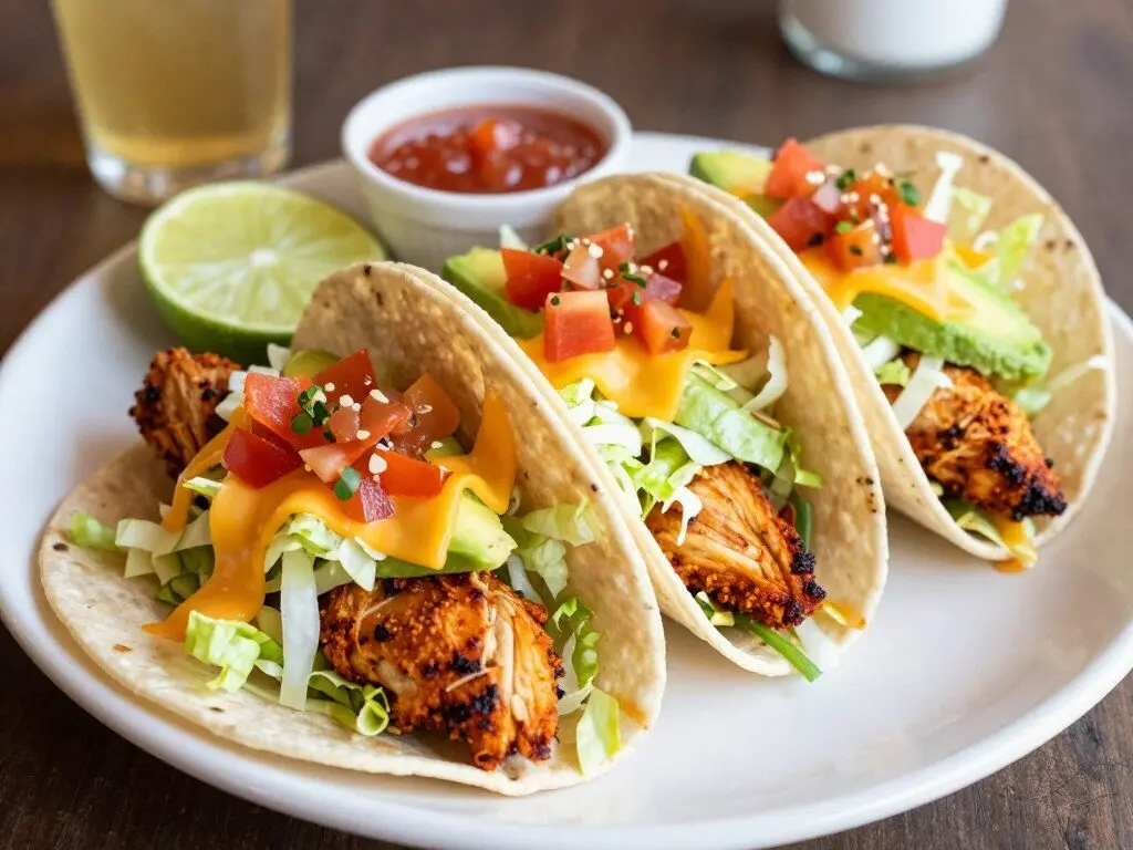 Easy chicken tacos with lettuce cheese and salsa