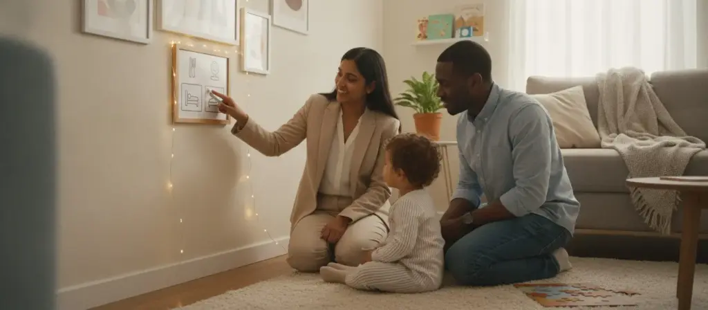 Family using a calm daily routine with a toddler