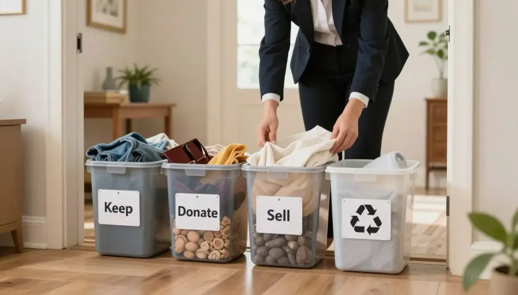 Four labeled groups for One Dozen Decluttering Ideas
