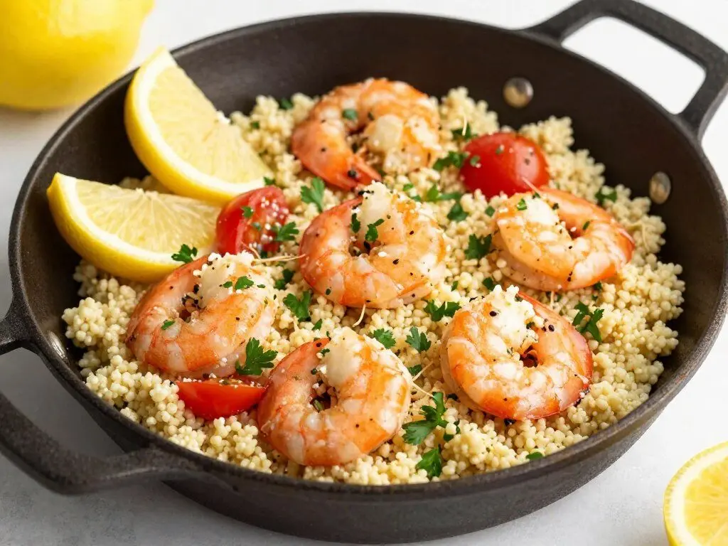 Lemon garlic shrimp with couscous and vegetables