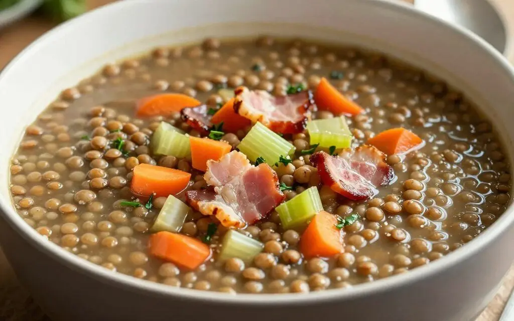 Lentil bacon and vegetable soup