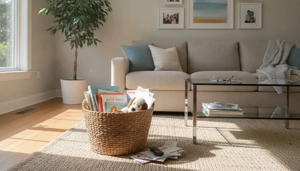 Living room return basket for daily decluttering