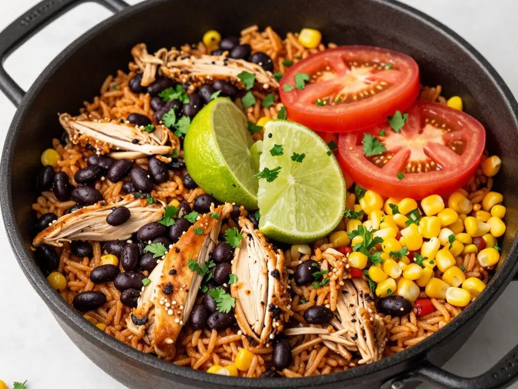 Mexican chicken rice with beans and corn