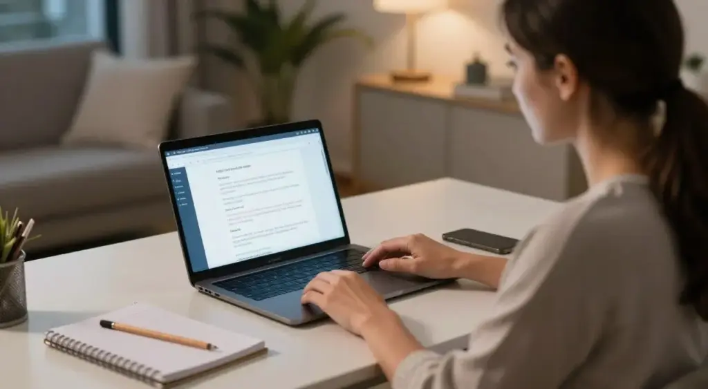 Mother tutoring a student online from a home workspace