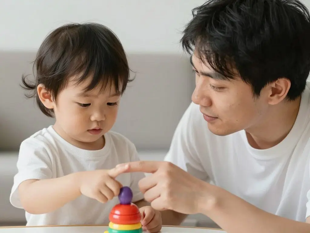 Parent explaining a simple household rule to a toddler