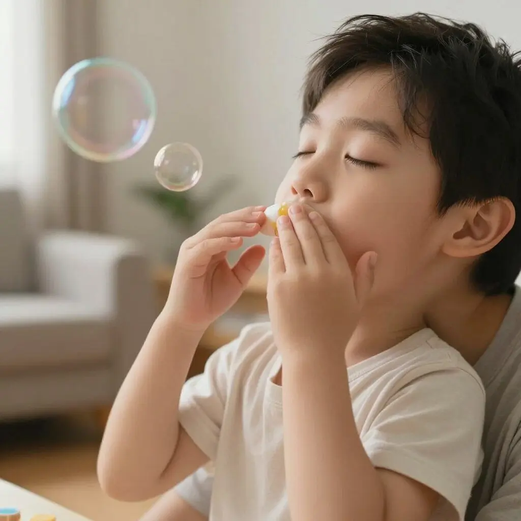Parent practicing slow breathing with a toddler