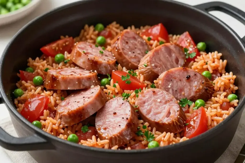 Sausage and tomato rice one pot dinner