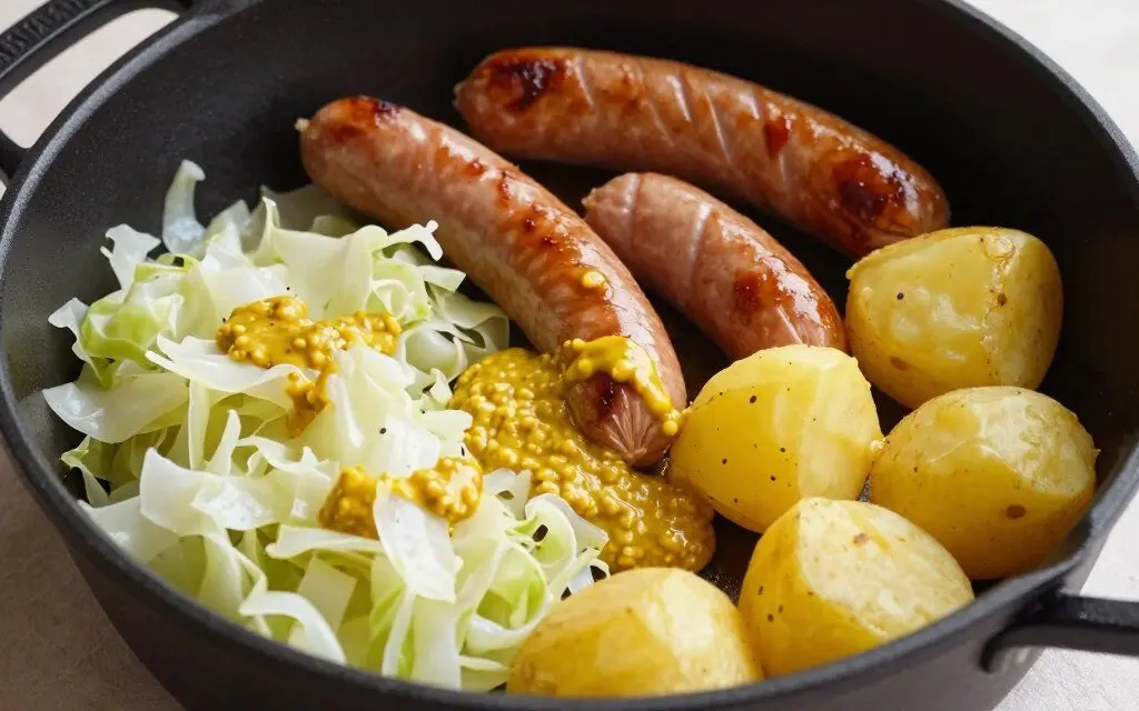 Sausage cabbage and potato one pot meal