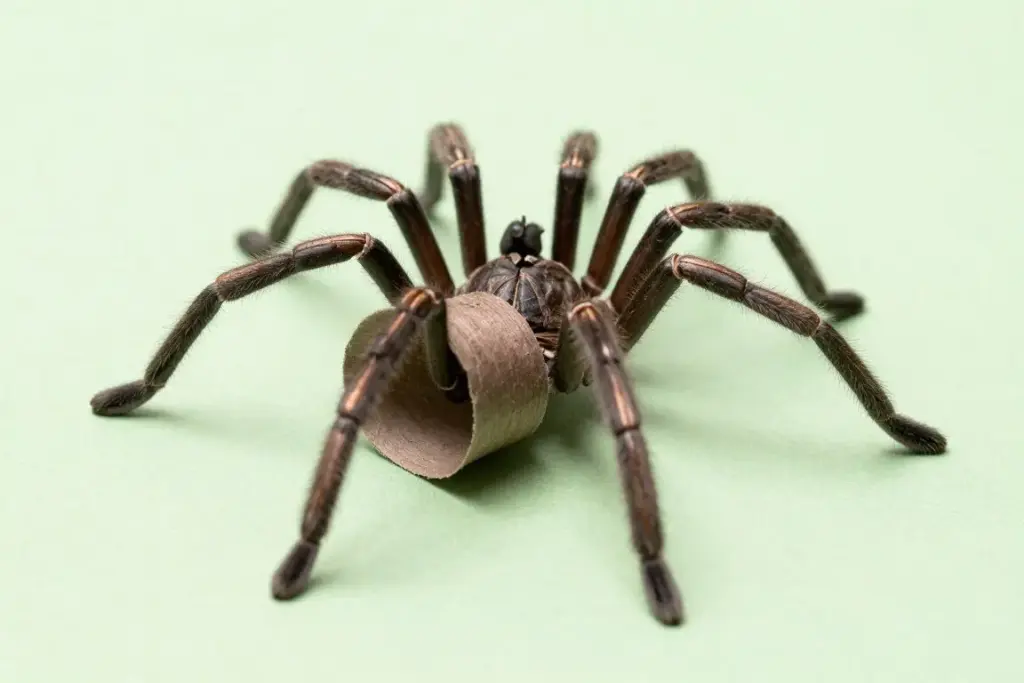 Toilet paper roll spider featuring folded cardboard strip legs Toilet paper roll spider featuring folded cardboard strip legs