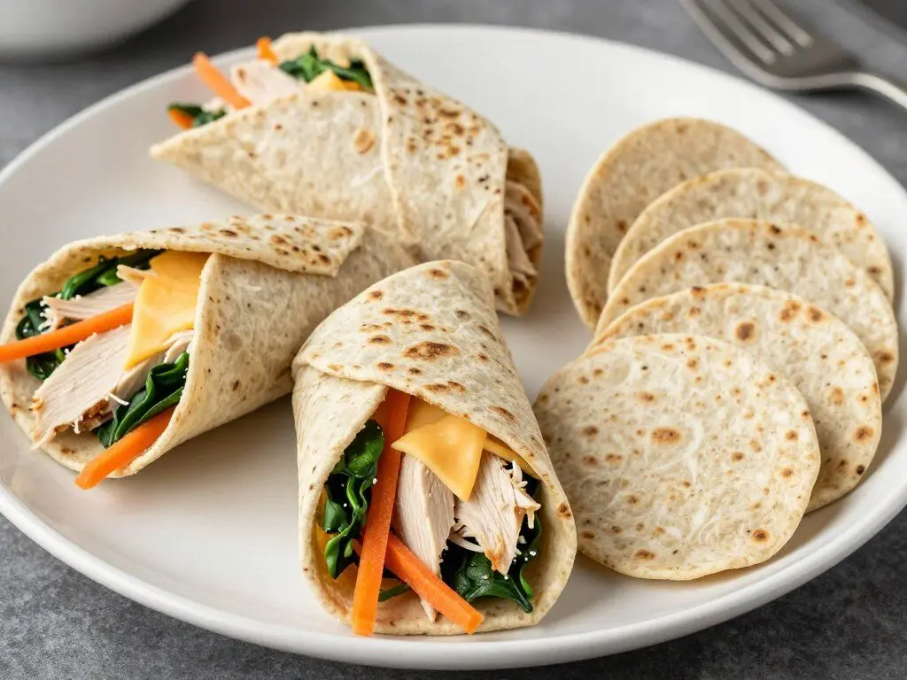 Turkey and cheese whole-wheat pinwheels with vegetables Turkey and cheese whole-wheat pinwheels with vegetables