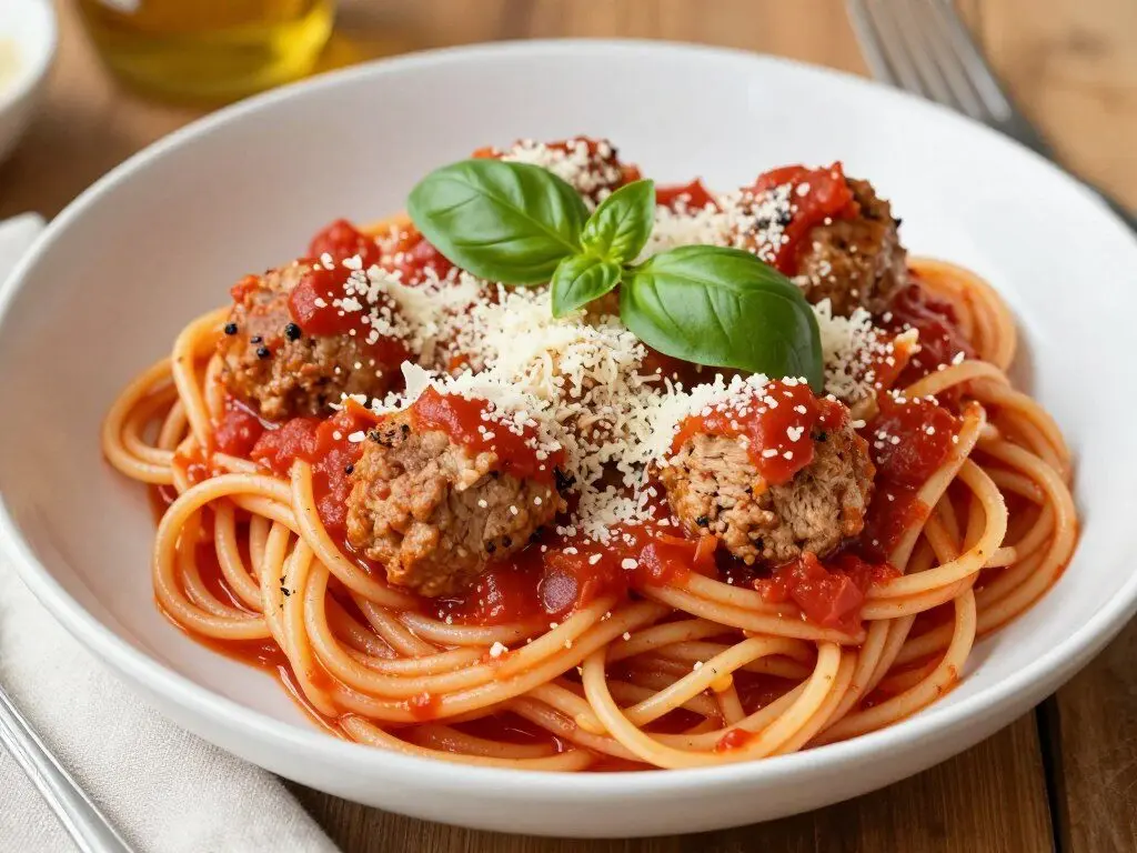 Turkey meatball pasta with tomato sauce