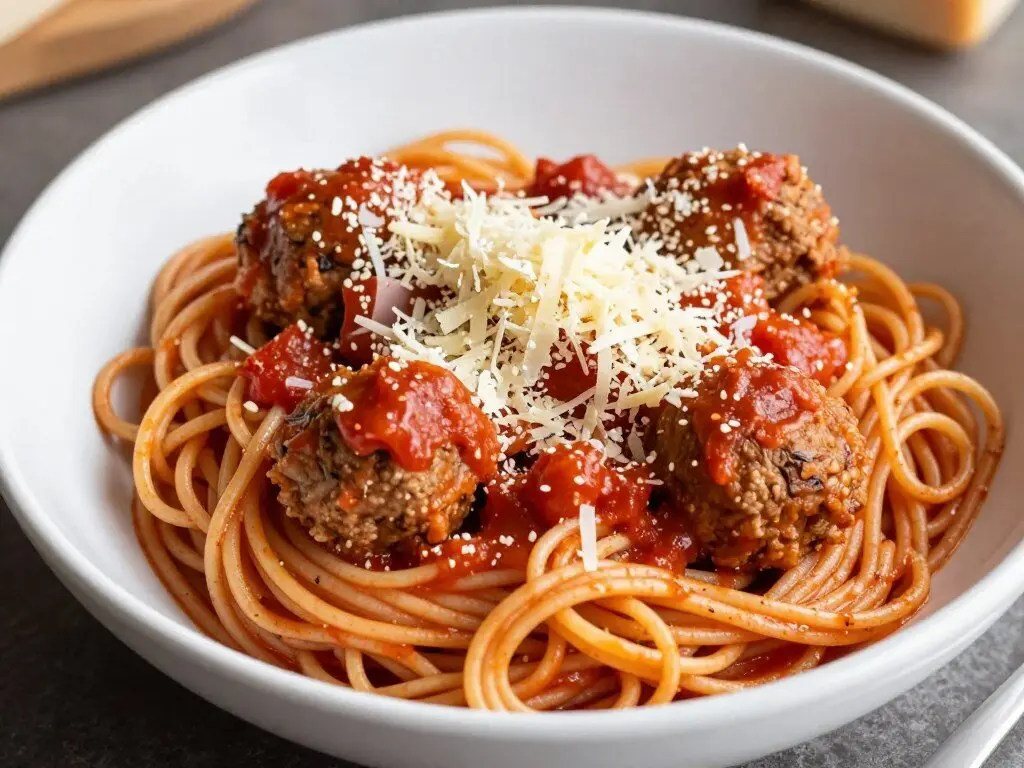Turkey meatballs with whole-wheat spaghetti and tomato sauce Turkey meatballs with whole-wheat spaghetti and tomato sauce