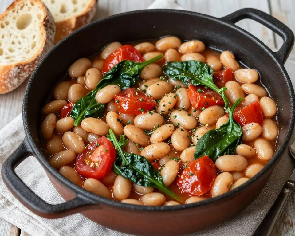 Tuscan white bean tomato and spinach pot