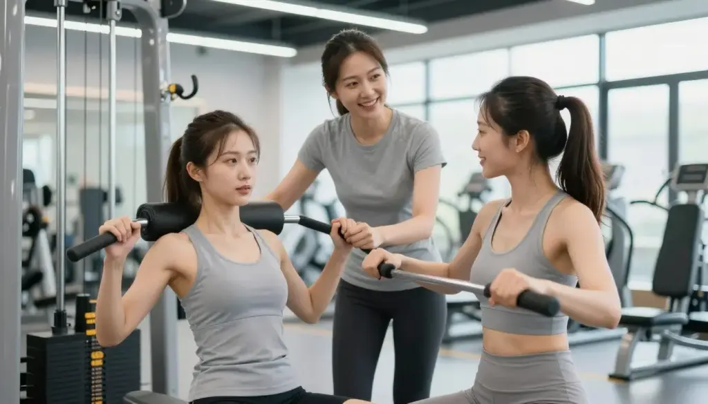 Woman receiving gym induction from a trainer showing beginners gym tips for woman