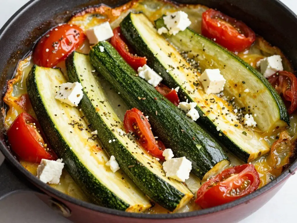 Zucchini tomato and feta vegetable bake