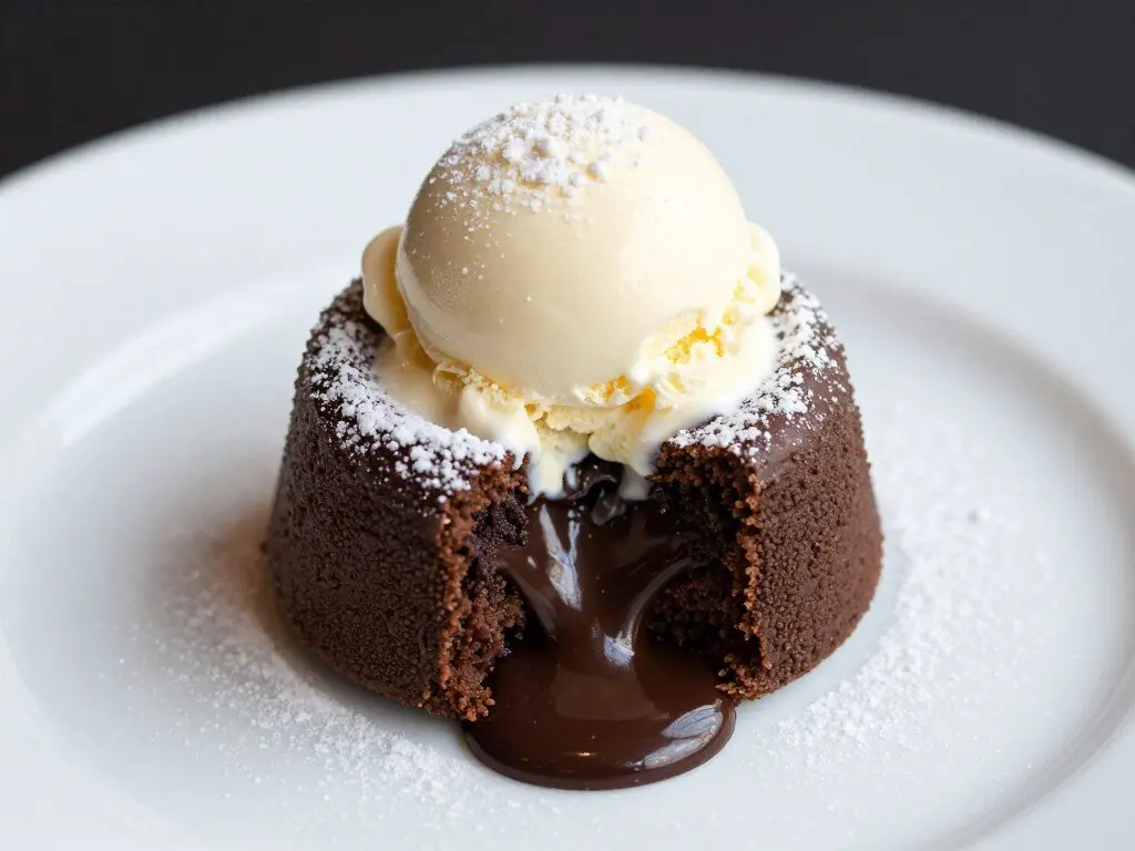 chocolate lava cake with molten center and ice cream