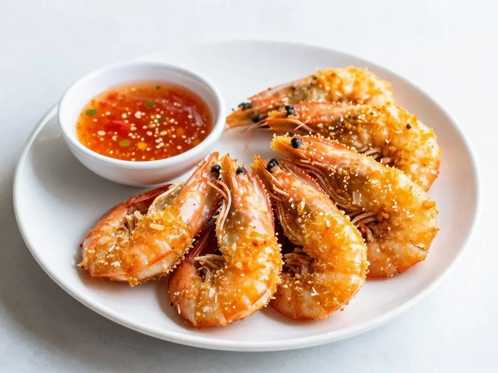 coconut shrimp with golden crust and sweet chili sauce