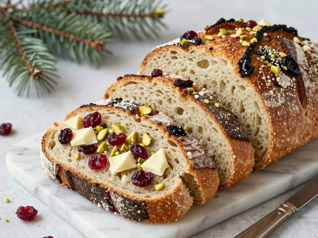 cranberry pistachio white chocolate sourdough loaf