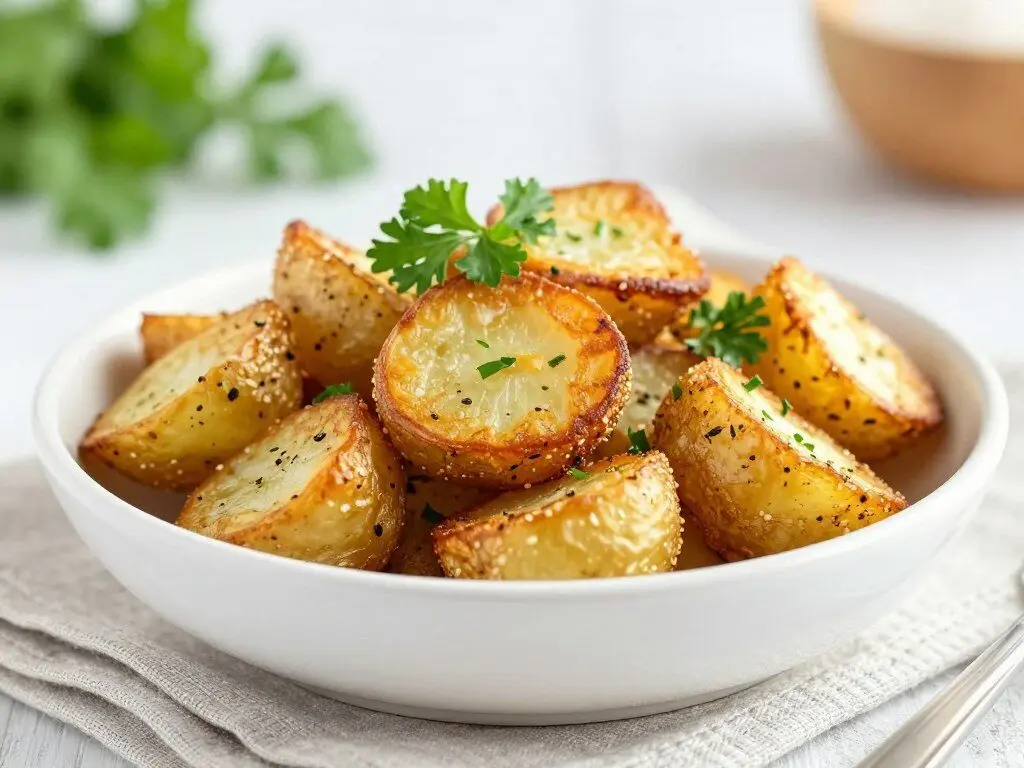crispy air fryer breakfast potatoes with golden brown edges and herbs