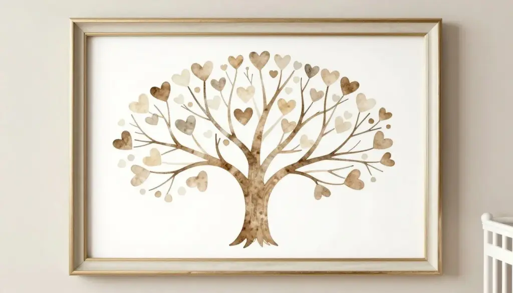 family tree artwork prepared for a baby's nursery
