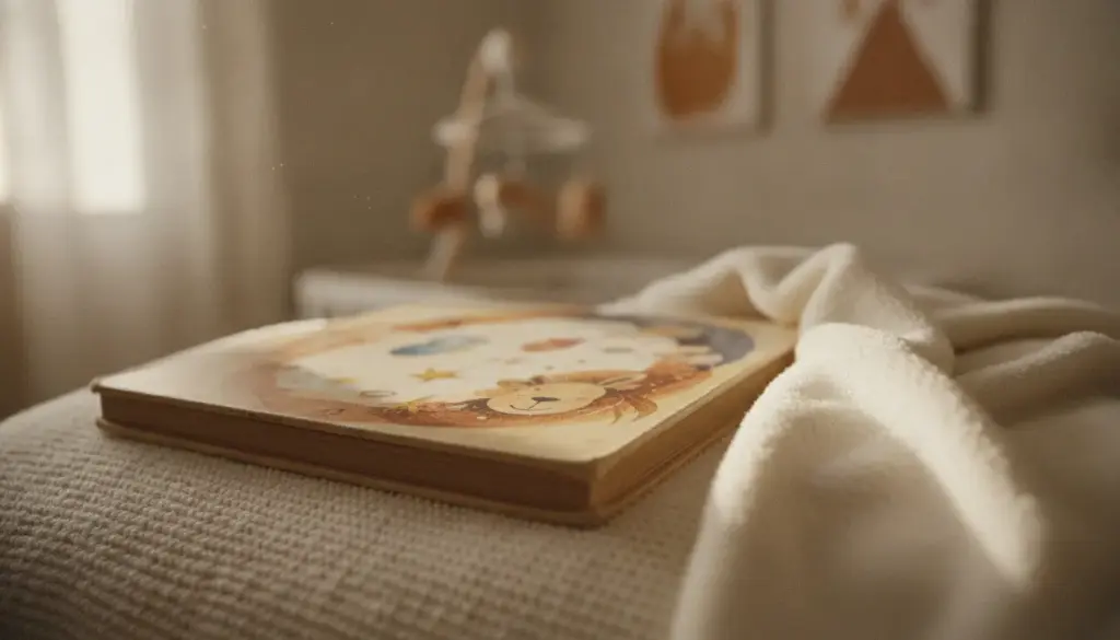 favorite childhood book beside a soft baby blanket
