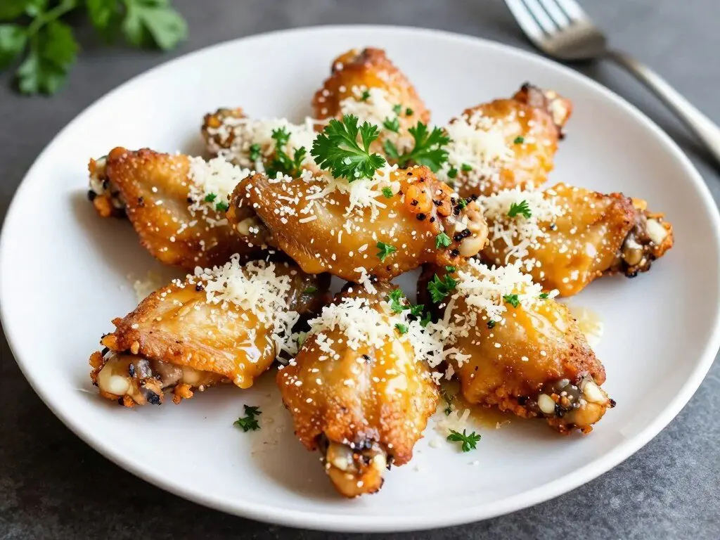 garlic parmesan chicken wings with cheese and herbs