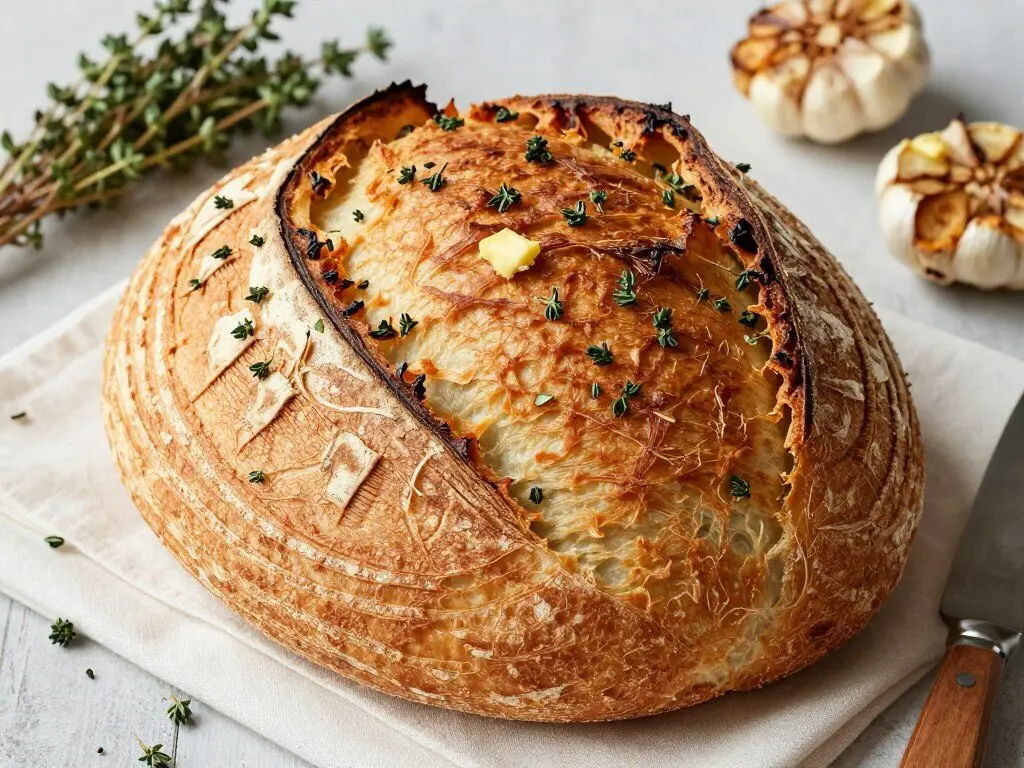 garlic thyme butter sourdough loaf