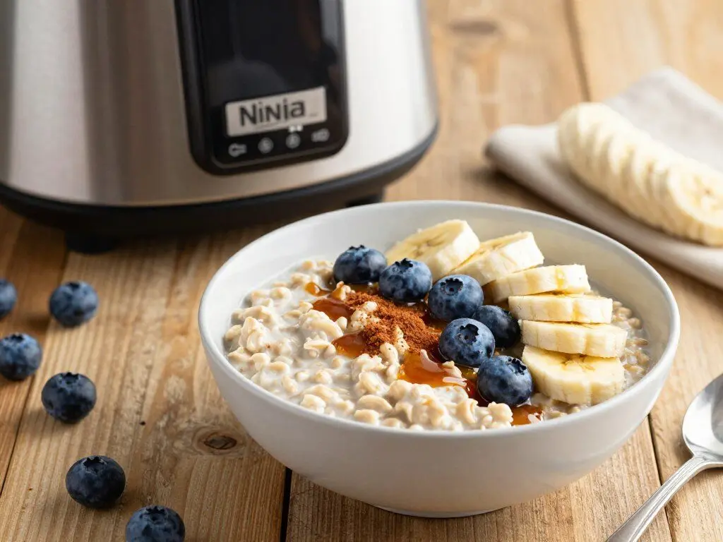 ninja foodi pressure cooker steel cut oats with cinnamon and brown sugar toppings