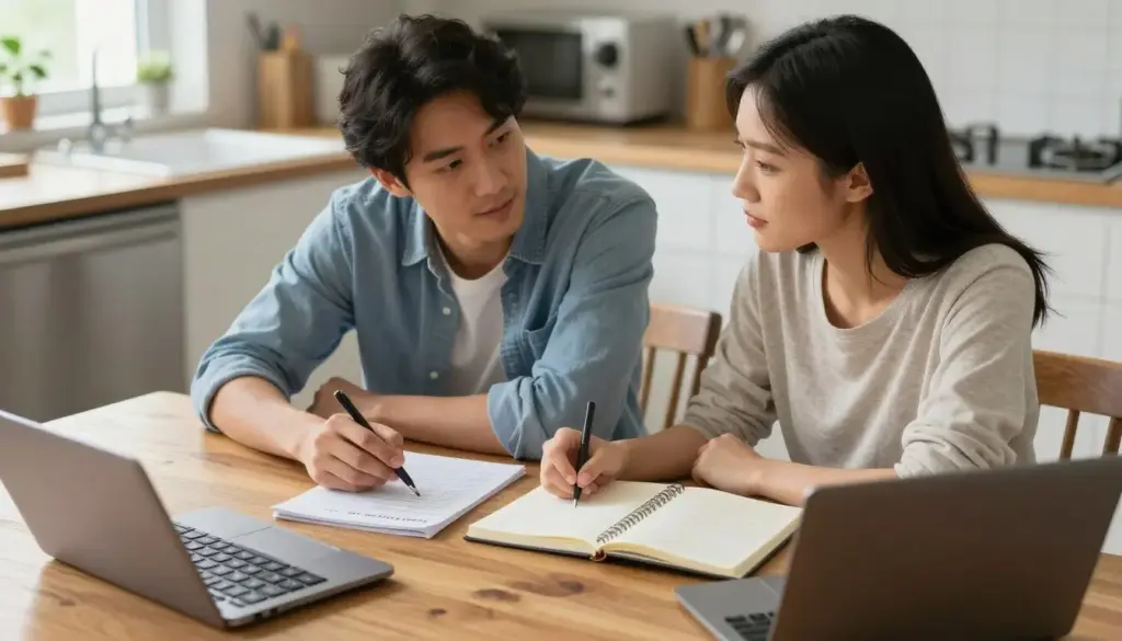 reviewing a monthly budget and financial goals