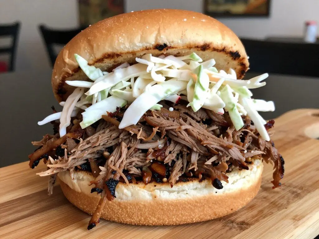 shredded BBQ pulled pork on sandwich buns