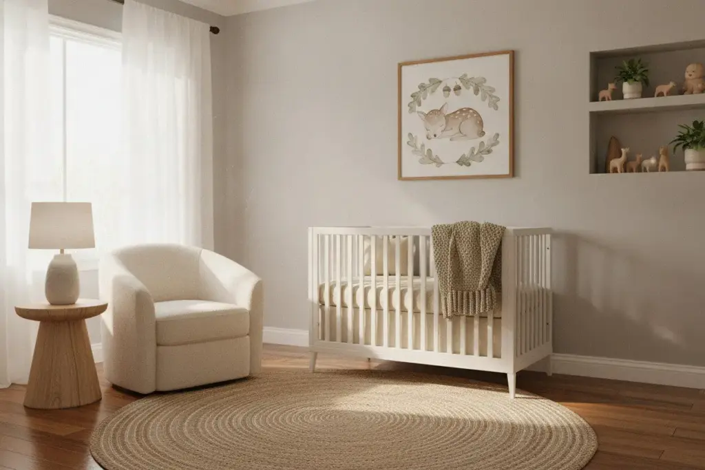 simple animal artwork in a themed baby nursery