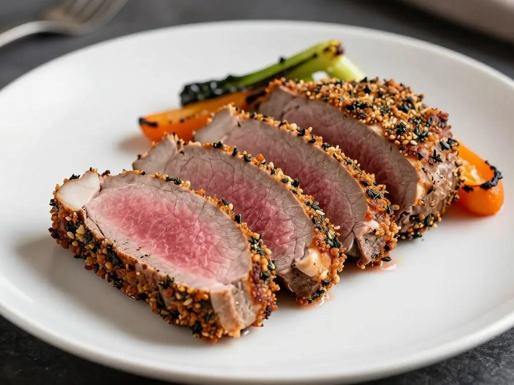 sliced pork tenderloin with herb crust