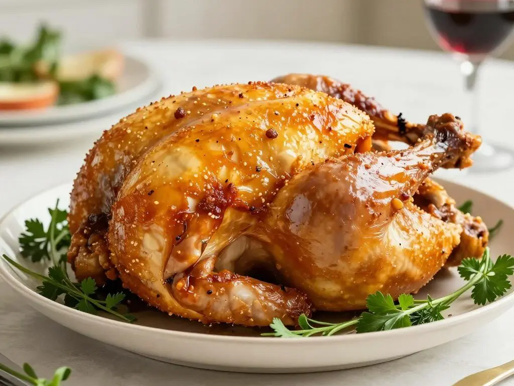 whole pressure cooked chicken with crispy golden skin