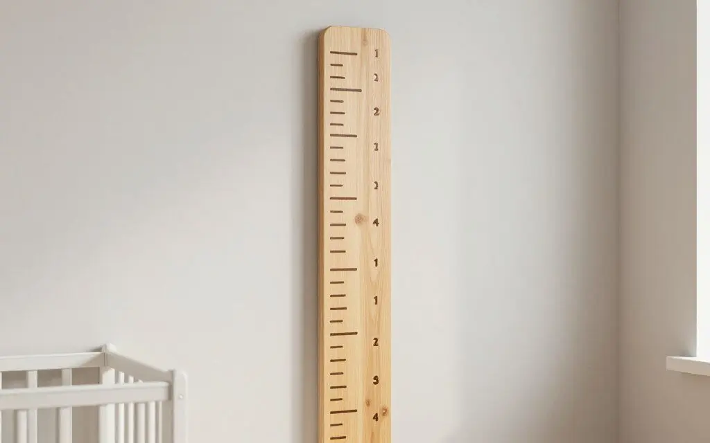 wooden growth chart prepared for a child's room