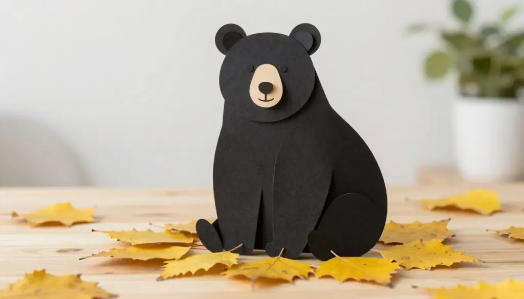 A layered black bear cut-out craft made from dark cardstock