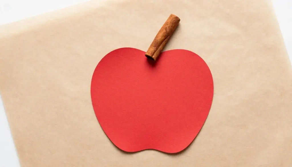 A red paper apple craft brushed with cinnamon scented glaze