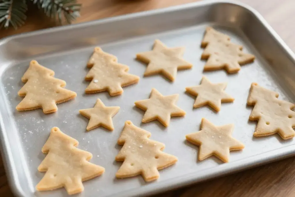Baked salt dough ornaments stamped with cookie cutters and painted