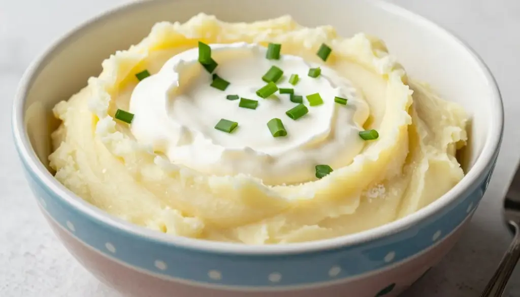 Mashed potatoes with sour cream and freshly chopped chives